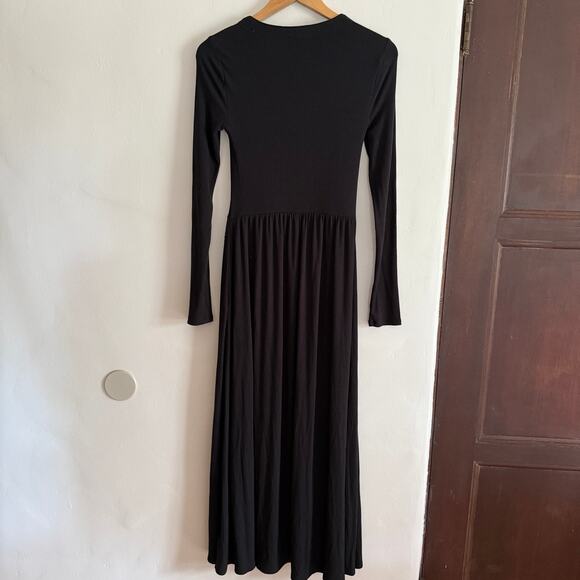PAIGE | Black Nieve RIbbed Cotton Blend Square Neck Midi Dress | Size 4 *no belt - Picture 3 of 7